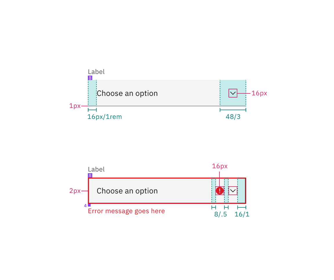 Structure and spacing measurements for fixed default select